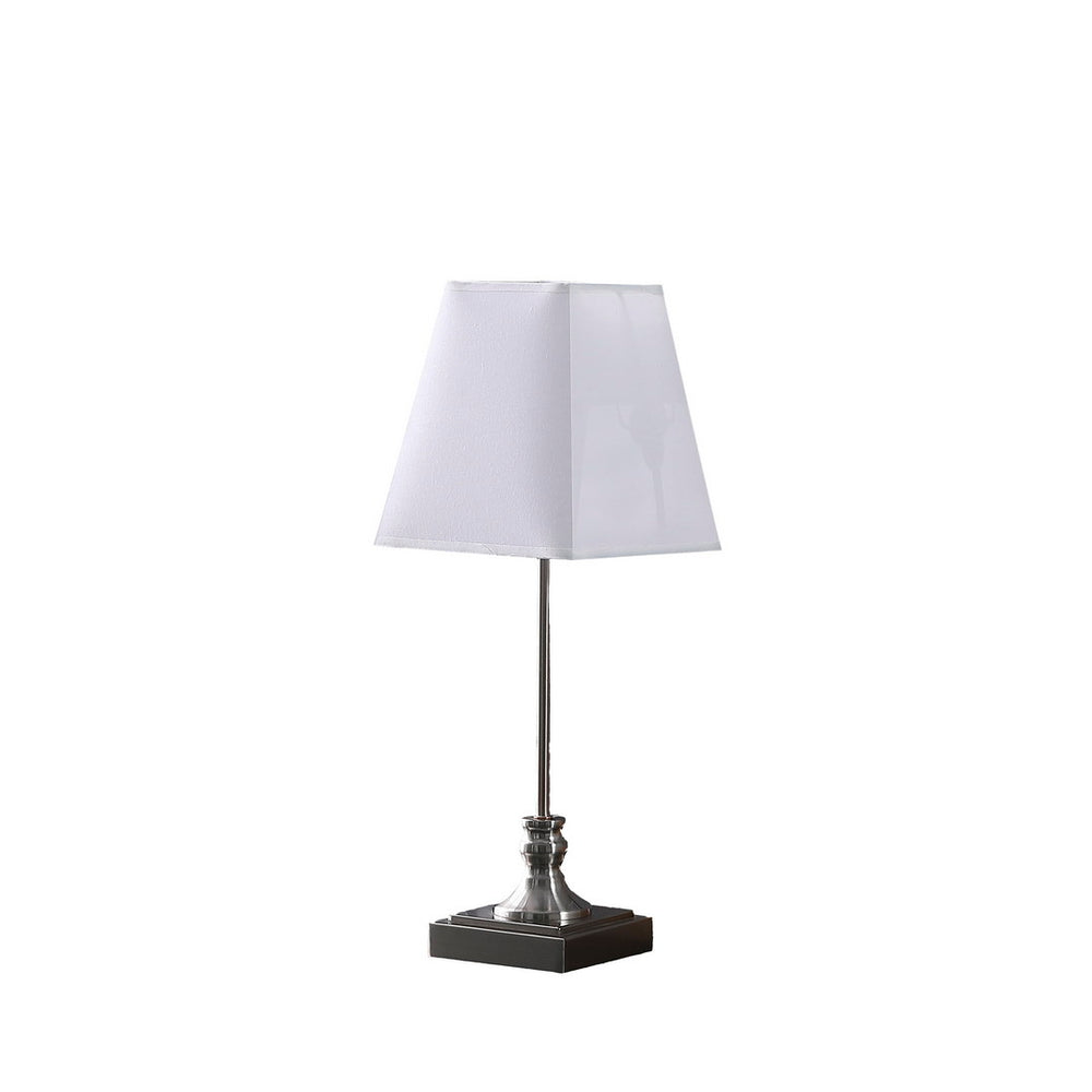 English Elm 18.75" Leil Mid Century Square Brush Table Lamp with White Rectangular Linen Shade, Sleek Modern Design Silver B072116602