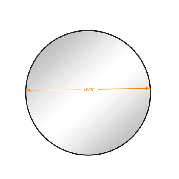 English Elm Wall Round Mirror Matte Metal Frame 39 Inch Minimalist Decor for Bathroom or Bedroom Black W143570510