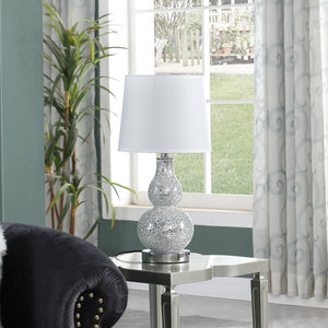 English Elm 19.5" Elegant Mirrored Mosaic Table Lamp With Chrome Base & Soft Cotton Shade For Glamorous Spaces B072116633