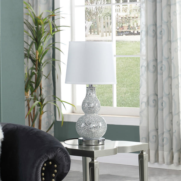 English Elm 19.5" Elegant Mirrored Mosaic Table Lamp With Chrome Base & Soft Cotton Shade For Glamorous Spaces B072116633