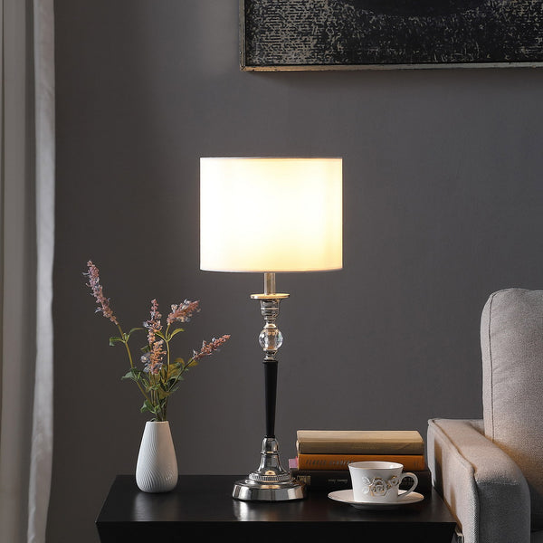 English Elm 22.75" Albi Crystal Candlestick Table Lamp Black & Silver Chrome Base White Linen Drum Shade LED Compatible B072116600
