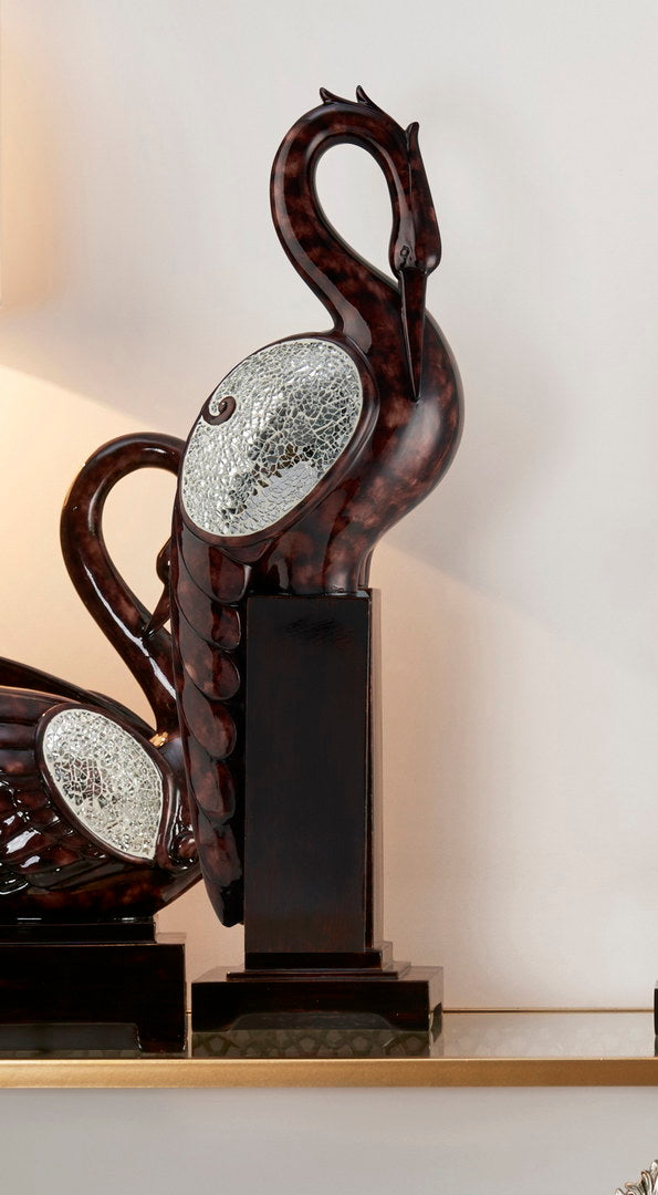 English Elm 26.5 Cherry Folius Floral Long Neck Crane Sculpture - 26.5" Polyresin Bird with Marbleized Wings B072116018