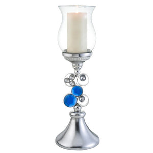 English Elm 20.5" Polyresin Column Candleholder Silver Bejeweled Turquoise Gem Mantel Accent B072116546