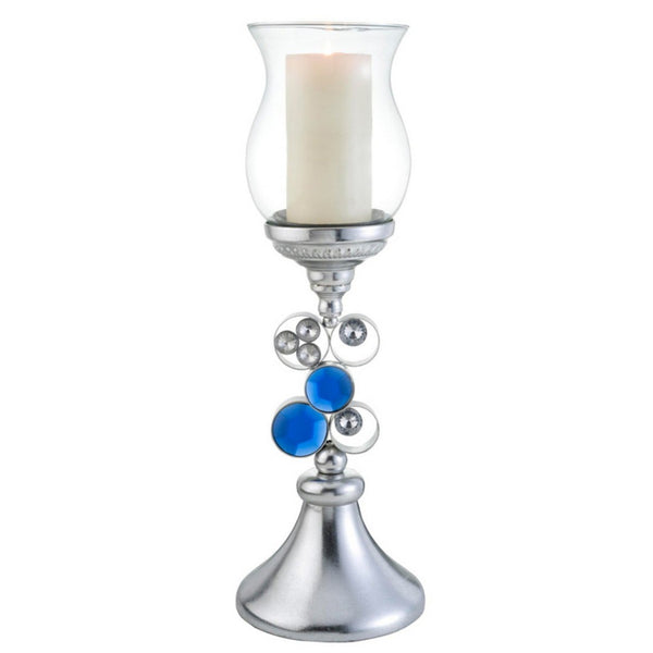 English Elm 20.5" Polyresin Column Candleholder Silver Bejeweled Turquoise Gem Mantel Accent B072116546