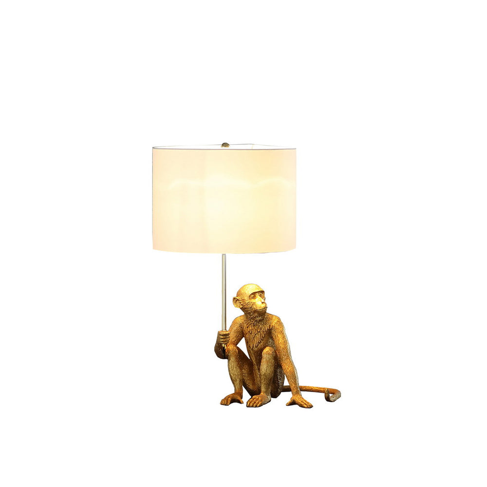 English Elm 25.50" Golden Monkey Polyresin Table Lamp with White Drum Shade, Gold Finish, UL Listed Decorative Accent B072116627