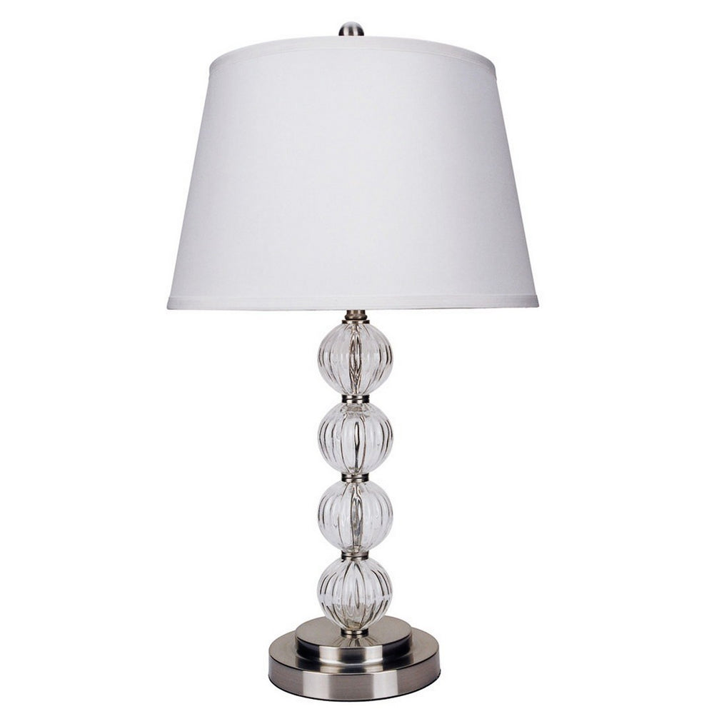 English Elm 28.5" Orb Glam Table Lamp Satin Nickel Crystal Accents Linen Shade Bedroom Nightstand B072116128