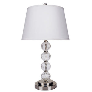 English Elm 28.5" Orb Glam Table Lamp Satin Nickel Crystal Accents Linen Shade Bedroom Nightstand B072116128