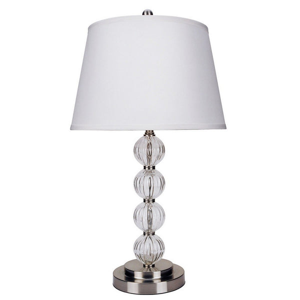 English Elm 28.5" Orb Glam Table Lamp Satin Nickel Crystal Accents Linen Shade Bedroom Nightstand B072116128