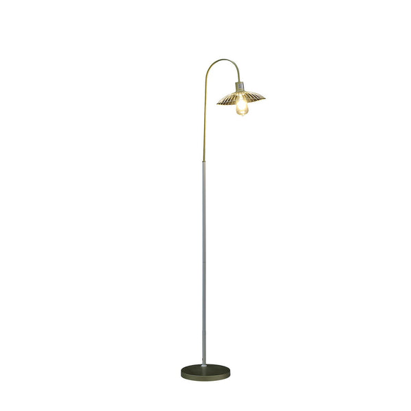 English Elm 64.25" Industrial Farm Floor Lamp Satin Matte Gold Cage White Pole LED Compatible Edison-Ready Accent Light B072116608