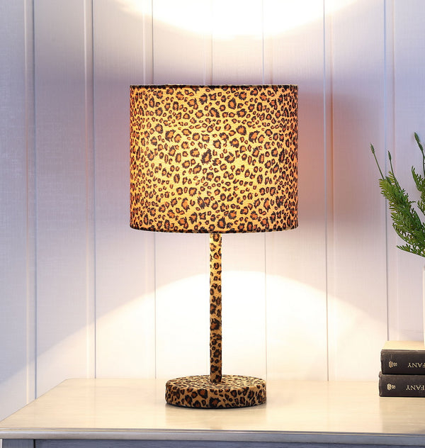 English Elm 19.25" Faux Suede Metal Table Lamp with Bold Animal-Print Drum Shade, Sleek Modern Accent Light Multicolor B072116338