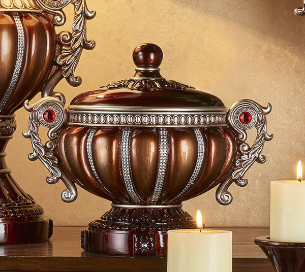 English Elm 11.5" Tall Delicata Decorative Jewelry Box – Elegant Reddish Bronze With Silver Accents & Gem Detail B072116374