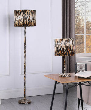 English Elm 19.25" Faux Suede Metal Table Lamp with Bold Animal-Print Drum Shade, Sleek Modern Accent Light Tiger B072116336