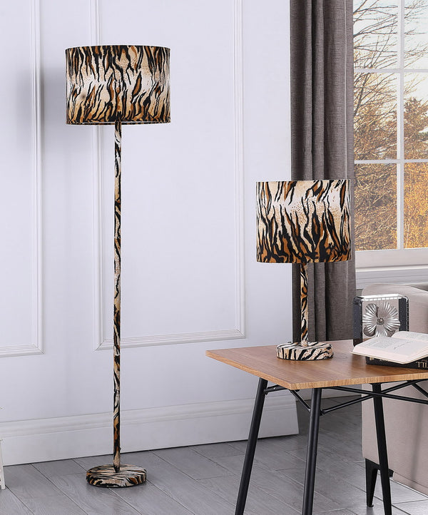 English Elm 19.25" Faux Suede Metal Table Lamp with Bold Animal-Print Drum Shade, Sleek Modern Accent Light Tiger B072116336