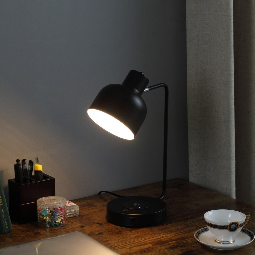 English Elm 15.25"In Vadim Black Adjustable Student Desk Lamp with USB Charging Station, Metal Shade, UL Listed B072116665