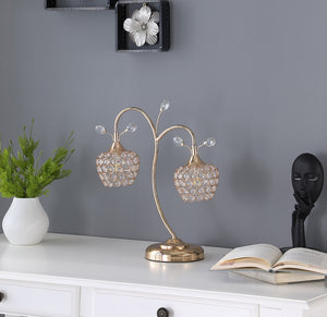 English Elm 17.25" Rose Gold Glam Metal Table Lamp with Floral Wire Cage, Acrylic Beads, Compact Chic Lighting B072116331