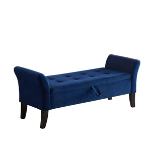 English Elm 51.5" Plush Velvet Bed Bench with Hidden Storage Chest, Upholstered Entryway Ottoman Seat Navy Blue W1097104004