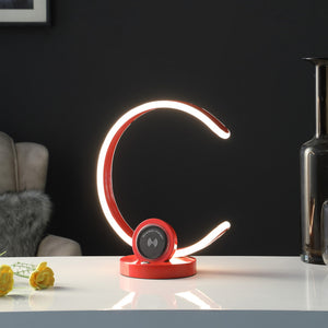 English Elm 13.25" Modern C-Shape LED Table Lamp with USB & Wireless Charger, Touch Dimmer, Sleek Metal Finish Red B072116605