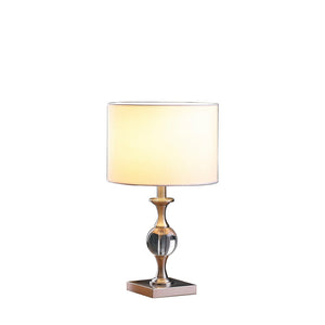 English Elm 19.75" Satin Nickel Crystal Orb Table Lamp with Linen Drum Shade, Solid Crystal Base, UL Certified 100W B072116595