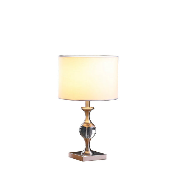 English Elm 19.75" Satin Nickel Crystal Orb Table Lamp with Linen Drum Shade, Solid Crystal Base, UL Certified 100W B072116595