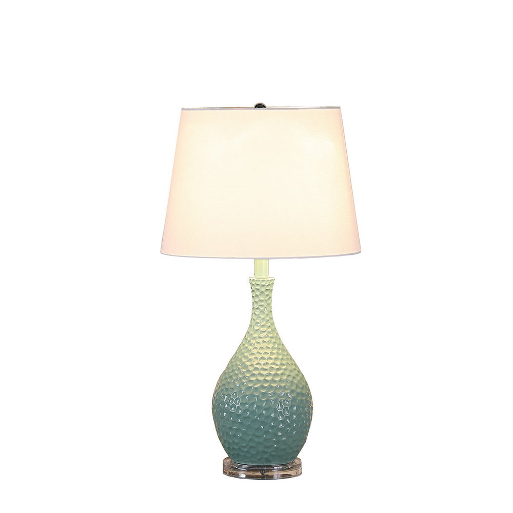 English Elm 28" Teal Telli Pebble Mid-Century Resin Table Lamp with White Drum Shade, Clear Acrylic Base, UL Listed B072116328