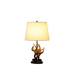 English Elm 26" Natural Royal Stag Deer Antler Lamp with Beige Polyresin Base & White Linen Shade, Rustic Chic B072116646