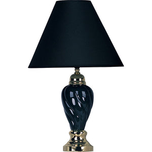 English Elm 22" Ceramic Table Lamp Urn-Shaped Black-Burgundy Glazed Base with Gold Trim, Linen Empire Shade, 3-Way Switch B072116035