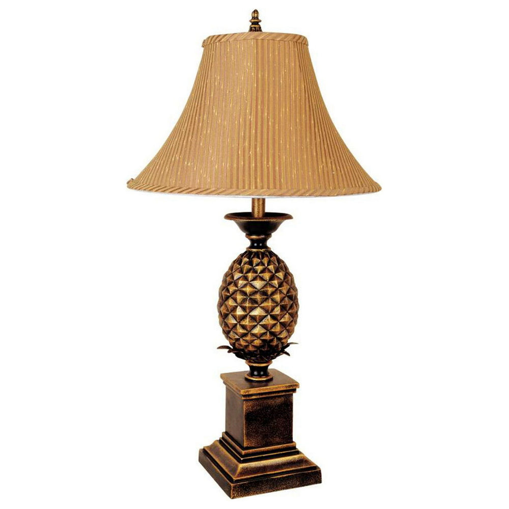 English Elm 32" 32" Tall Pineapple Table Lamp Antique Gold Finish with Taupe Bell Shade, 3-Way Bulb Ready, UL-Listed B072116048