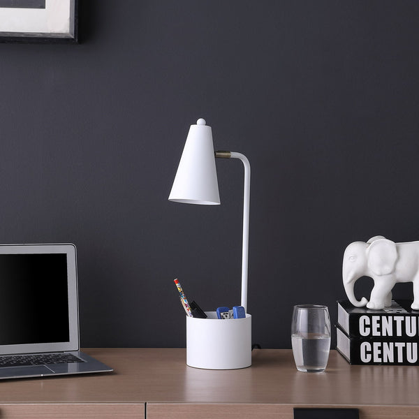 English Elm 19.5" Modern White Metal Desk Lamp With Organizer Tray - Ideal For Students & Home Offices B072116618