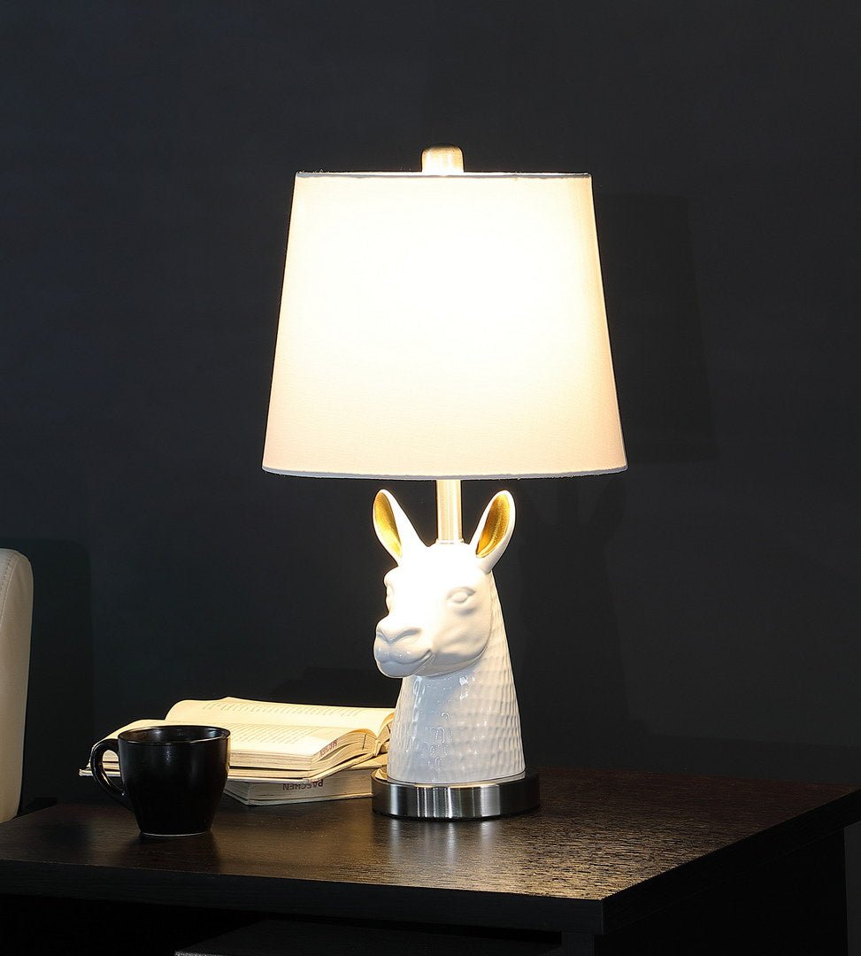 English Elm 20.5" Silver Patagonia White Llama Bust Table Lamp with Cotton Shade, Resin Accent & Nickel Base B072116343