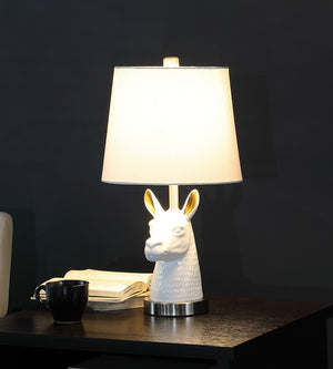 English Elm 20.5" Silver Patagonia White Llama Bust Table Lamp with Cotton Shade, Resin Accent & Nickel Base B072116343