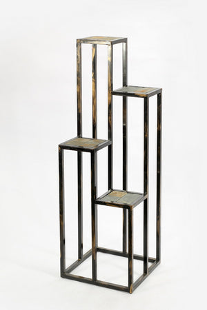 English Elm 47.25" Elegant 4-Tier Gray Stone Slab Plant Stand With Black & Gold Accents – Perfect For Indoor & Outdoor! B072115994