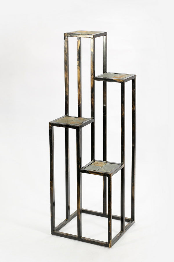 English Elm 47.25" Elegant 4-Tier Gray Stone Slab Plant Stand With Black & Gold Accents – Perfect For Indoor & Outdoor! B072115994