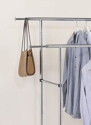 English Elm 65" Dual Rail Chrome Metal Garment Rack with Rolling Casters for Closet Storage B072115917