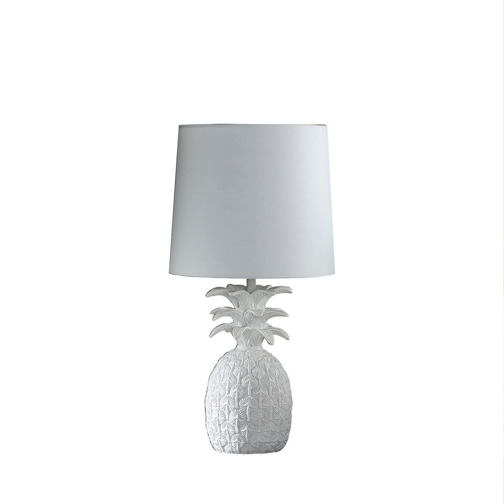 English Elm 17" Coastal White Pineapple Table Lamp - Cottage Polyresin Base, Cotton/Linen Drum Shade, UL Listed Elegance B072116609