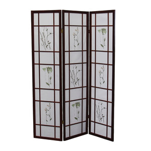 English Elm 70" Elegant 3-Panel Shoji Room Divider In Cherry Finish – Traditional Privacy Screen With Floral Design B072115968