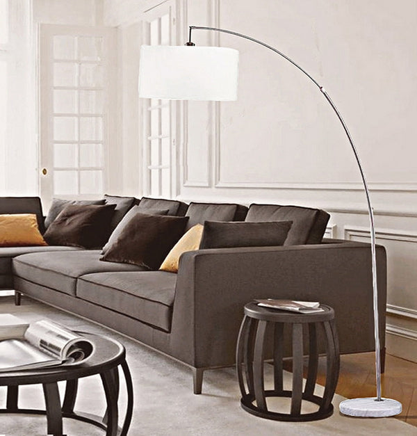 English Elm 86" Tall Metal Floor Arc Lamp "Allegro" - Modern White Shade & Brushed Silver Finish For Any Room B072116140