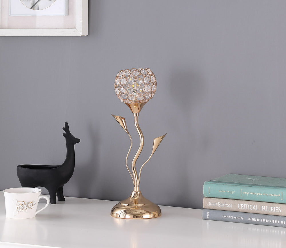English Elm 14" Rose Gold Floral Wire Cage Table Lamp with Acrylic Beads, Glam Metal Base, G9 Bulb, UL Listed Elegance B072116332