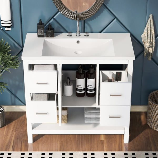 English Elm 36" White Oak Bathroom Vanity with Resin Sink Usb Charging and Three Drawers SV000009AAW