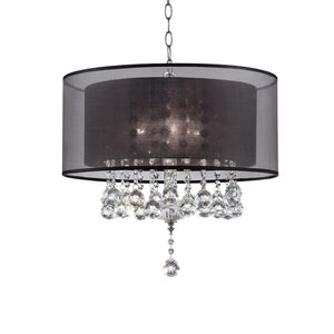 English Elm 19" Tall Ceiling Lamp "Effleurer" - Elegant Silver Chrome With Crystal Drops & Black Linen Shade B072116230