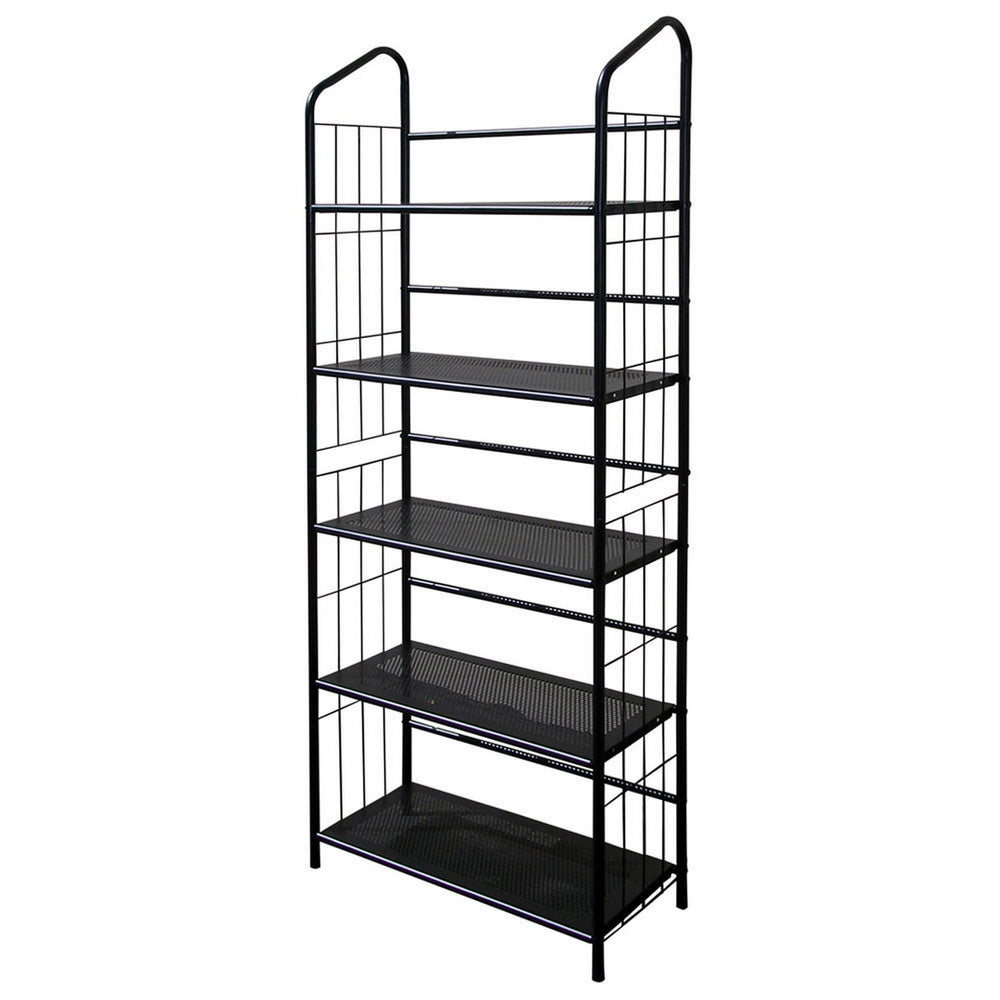 English Elm 64" 5-Tier Corner Bookcase Black Finish – Space-Saving Metal Shelf for Office, Living Room, Kids (64) B072115892