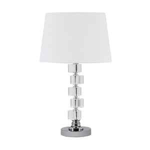 English Elm 20" Crystal Round Stacked Cube Orbs Metal Table Lamp Adelaine White - Glam Crystal Accent Light with Semi-Drum Shade B072116182