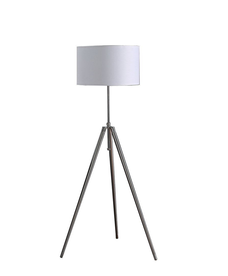 English Elm 64" Mid-Century Adjustable Tripod Floor Lamp in Brushed Silver Chrome with White Drum Shade, UL Listed B072116640
