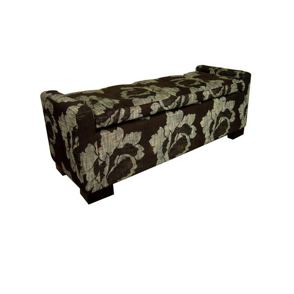English Elm 48" Quilted Storage Bench Black Frame Dark Brown Floral Cotton Cushion 49x18x19 Sturdy Metal-Wood՚ B072116476