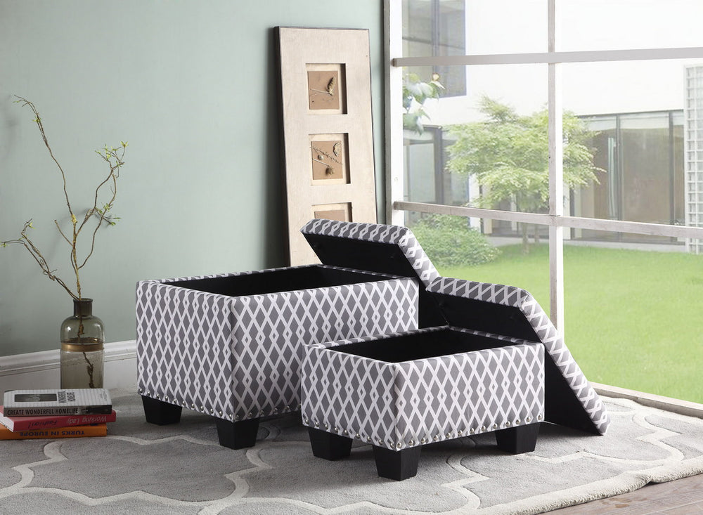 English Elm 17" Stylish Storage Ottoman with Hidden Compartments, Gray White Diamond Upholstery, Cozy Seat B072116462