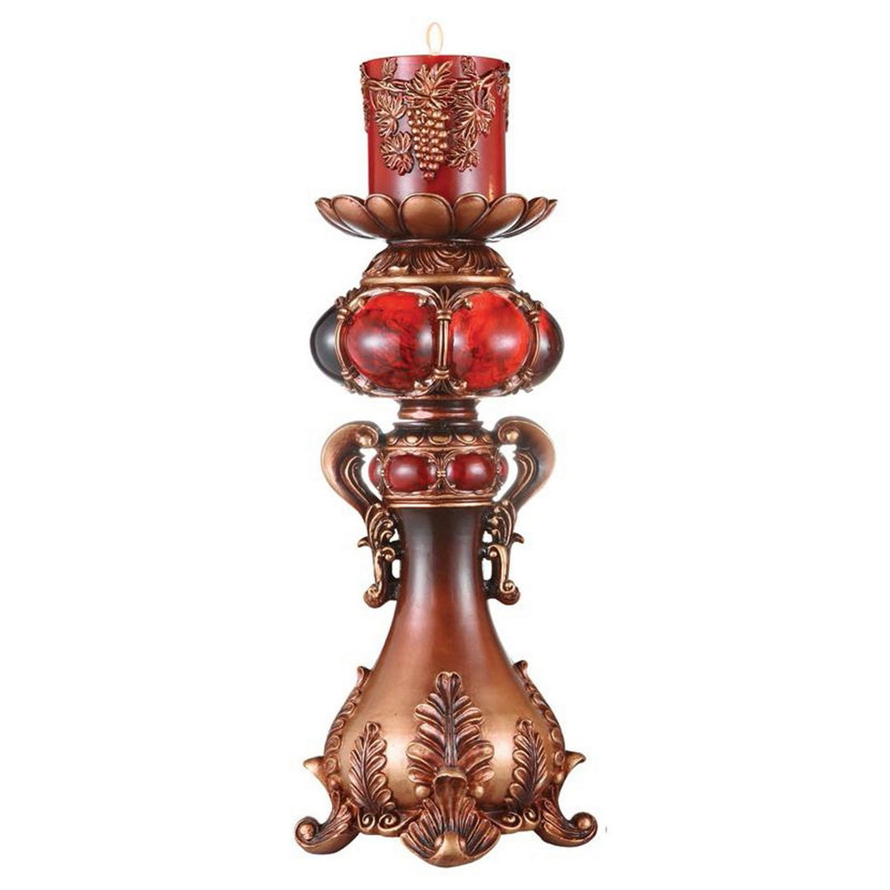 English Elm 16" Polyresin Candleholder Burgundy Marble Finish Ancient Motif Tabletop Accent Piece B072116534