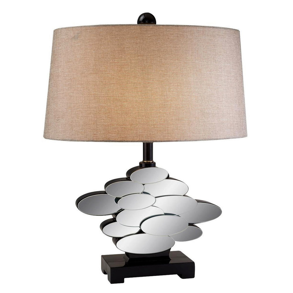 English Elm 25.5" Elegant Polyresin Table Lamp with Bronze Finish, Mirror Glass Accents & Latte Shade, UL Listed B072116198
