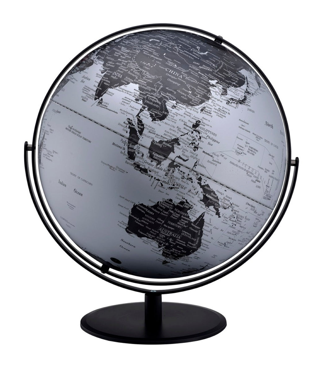 English Elm 20.5" Black Silver Sculptural Globe with Raised Relief Continents for Executive Desk B072116019