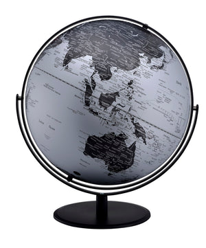English Elm 20.5" Black Silver Sculptural Globe with Raised Relief Continents for Executive Desk B072116019