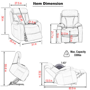 English Elm Electric Power Lift Recliner Chair with Remote Control, Soft Fabric, Padded Arms, 330lb Capacity, Light Gray W1028111169