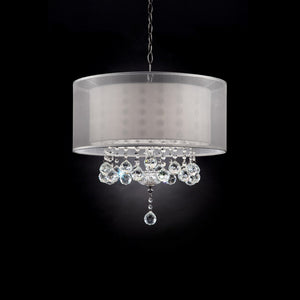 English Elm 19" Modern Ceiling Lamp "Moiselle" With Crystal Drops And Silvery Linen Shade For Glamorous Spaces B072116227